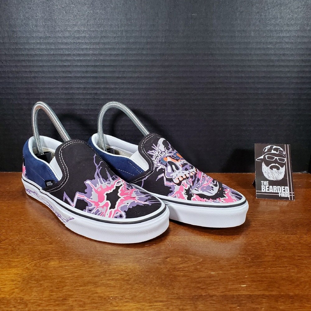 VANS Classic Slip On Zap Glow In Dark Canvas Dress Blue/Black - W 6.5 / M 5